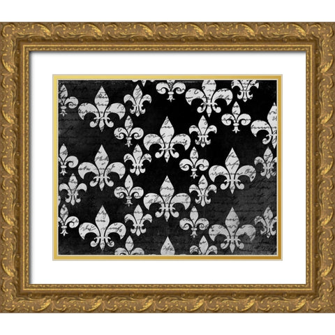 Black and White Fleur Gold Ornate Wood Framed Art Print with Double Matting by Kimberly, Allen