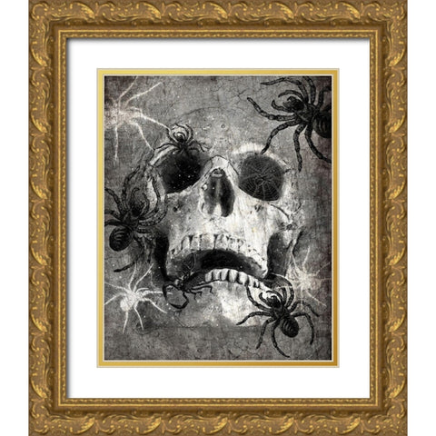 Spider  Skull Gold Ornate Wood Framed Art Print with Double Matting by Kimberly, Allen