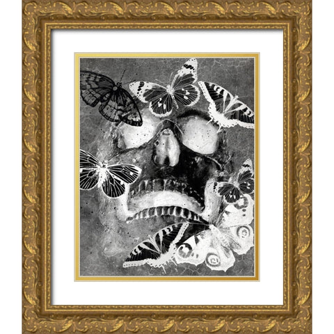 Flower Skull White Gold Ornate Wood Framed Art Print with Double Matting by Kimberly, Allen