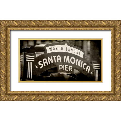 Santa Monica Pier Gold Ornate Wood Framed Art Print with Double Matting by Kimberly, Allen