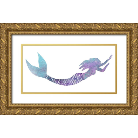 Mermaid Swimming Gold Ornate Wood Framed Art Print with Double Matting by Kimberly, Allen