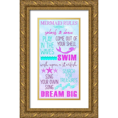Mermaid Rules Panel Gold Ornate Wood Framed Art Print with Double Matting by Kimberly, Allen