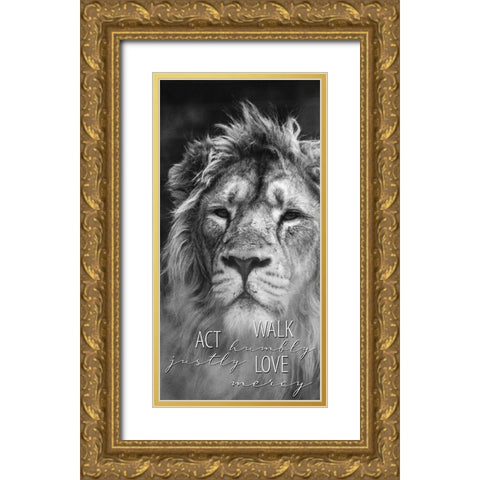 Act Justly Lion Gold Ornate Wood Framed Art Print with Double Matting by Allen, Kimberly