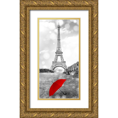 Red Umbrella Paris 1 Gold Ornate Wood Framed Art Print with Double Matting by Allen, Kimberly