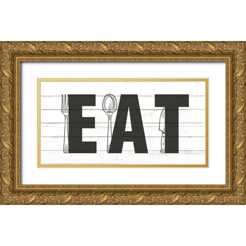EAT Gold Ornate Wood Framed Art Print with Double Matting by Allen, Kimberly