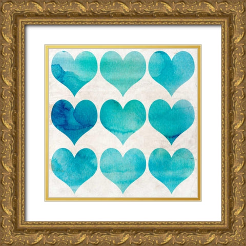 Watercolor Hearts 2 Gold Ornate Wood Framed Art Print with Double Matting by Allen, Kimberly