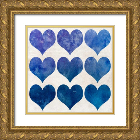 Watercolor Hearts 3 Gold Ornate Wood Framed Art Print with Double Matting by Allen, Kimberly