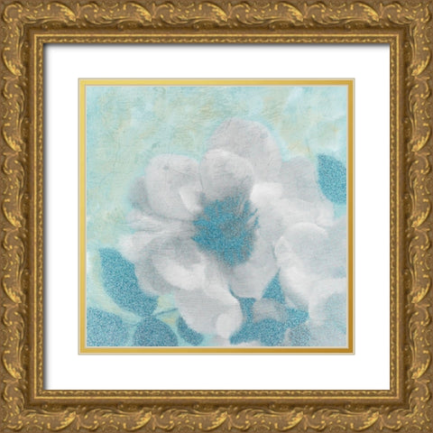 Teal Blooming 2 Gold Ornate Wood Framed Art Print with Double Matting by Kimberly, Allen
