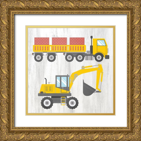 Tractor and Trucks 3 v2 Gold Ornate Wood Framed Art Print with Double Matting by Kimberly, Allen