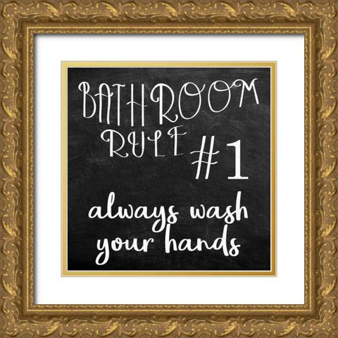 Bath Rules 1 Gold Ornate Wood Framed Art Print with Double Matting by Kimberly, Allen