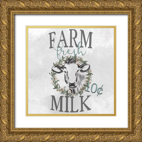 Farm Fresh Milk Gold Ornate Wood Framed Art Print with Double Matting by Kimberly, Allen