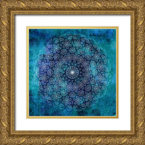 Indigo Turquoise Mandala 1 Gold Ornate Wood Framed Art Print with Double Matting by Allen, Kimberly