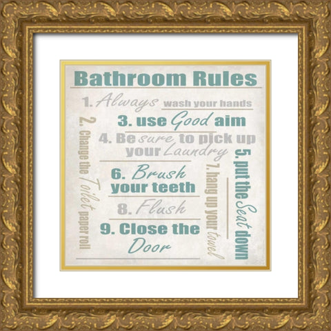 Bathroom Rules A Gold Ornate Wood Framed Art Print with Double Matting by Allen, Kimberly