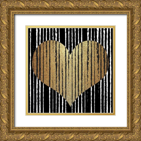 Heart Stripes Gold Ornate Wood Framed Art Print with Double Matting by Allen, Kimberly