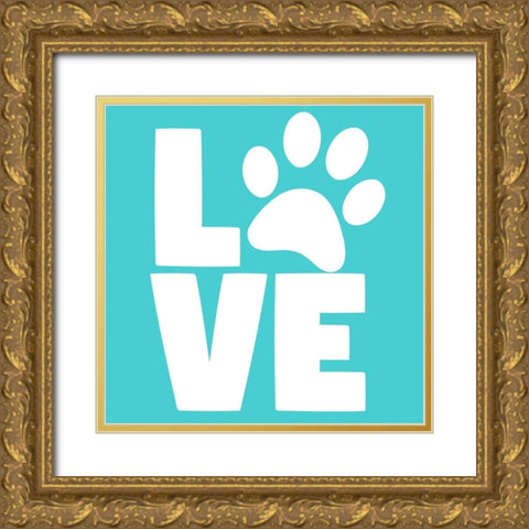 Love Paw Blue Gold Ornate Wood Framed Art Print with Double Matting by Allen, Kimberly