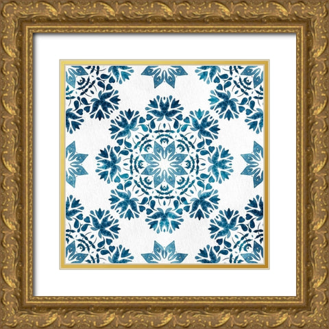 Blue Hue Tile 3 Gold Ornate Wood Framed Art Print with Double Matting by Allen, Kimberly
