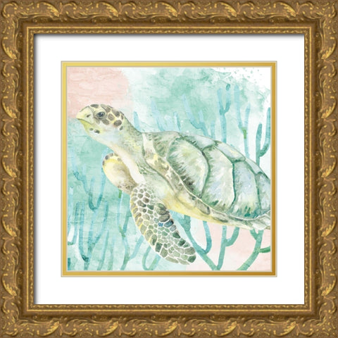 Sea Turtle Swim Gold Ornate Wood Framed Art Print with Double Matting by Allen, Kimberly