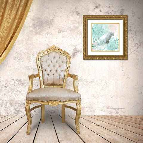 Manatee Swim Gold Ornate Wood Framed Art Print with Double Matting by Allen, Kimberly