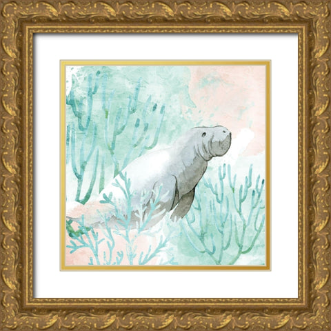 Manatee Swim Gold Ornate Wood Framed Art Print with Double Matting by Allen, Kimberly