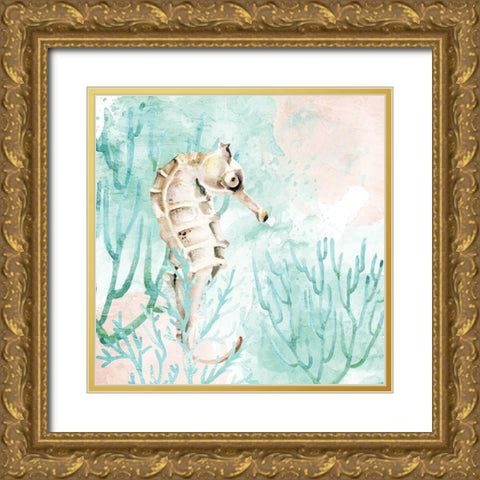 Seahorse Swim Gold Ornate Wood Framed Art Print with Double Matting by Allen, Kimberly