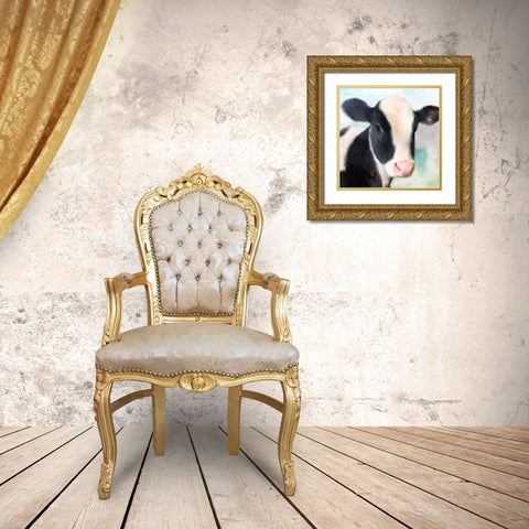 Baby Cow Gold Ornate Wood Framed Art Print with Double Matting by Allen, Kimberly