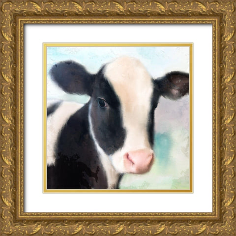 Baby Cow Gold Ornate Wood Framed Art Print with Double Matting by Allen, Kimberly