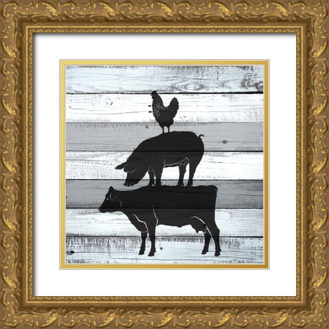 Moo Oink Gold Ornate Wood Framed Art Print with Double Matting by Allen, Kimberly