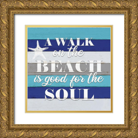 A Walk on the Beach Gold Ornate Wood Framed Art Print with Double Matting by Allen, Kimberly