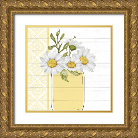 Mason Jar Floral 3 Gold Ornate Wood Framed Art Print with Double Matting by Allen, Kimberly