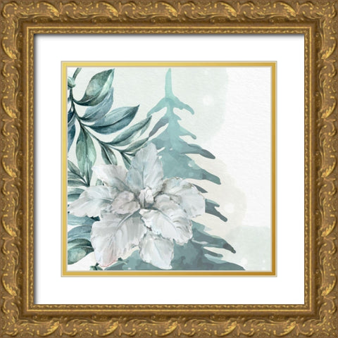 Poinsetta Tree 1 Gold Ornate Wood Framed Art Print with Double Matting by Allen, Kimberly