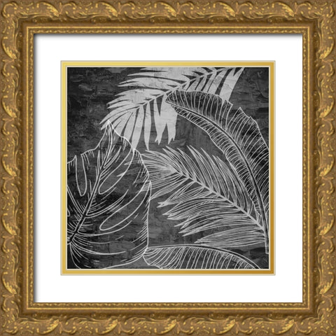 Black And White Palm 1 Gold Ornate Wood Framed Art Print with Double Matting by Allen, Kimberly