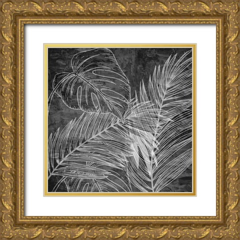 Black And White Palm 2 Gold Ornate Wood Framed Art Print with Double Matting by Allen, Kimberly