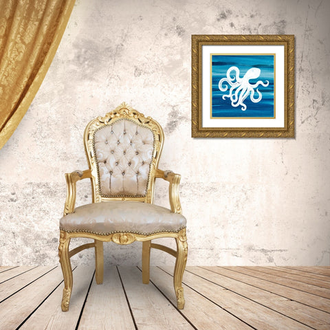 Ombre Octopus Gold Ornate Wood Framed Art Print with Double Matting by Allen, Kimberly