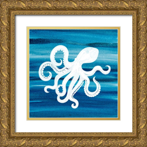 Ombre Octopus Gold Ornate Wood Framed Art Print with Double Matting by Allen, Kimberly