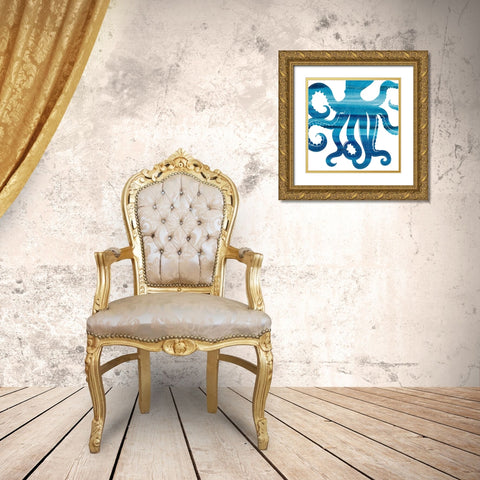 Ombre Octopus Reverse Gold Ornate Wood Framed Art Print with Double Matting by Allen, Kimberly