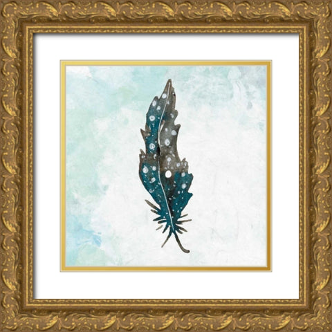 Feathered Blues 1 Gold Ornate Wood Framed Art Print with Double Matting by Allen, Kimberly