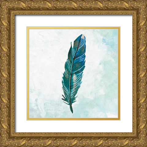 Feathered Blues 2 Gold Ornate Wood Framed Art Print with Double Matting by Allen, Kimberly