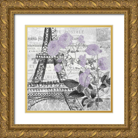 Paris Script Purple 1 Gold Ornate Wood Framed Art Print with Double Matting by Kimberly, Allen