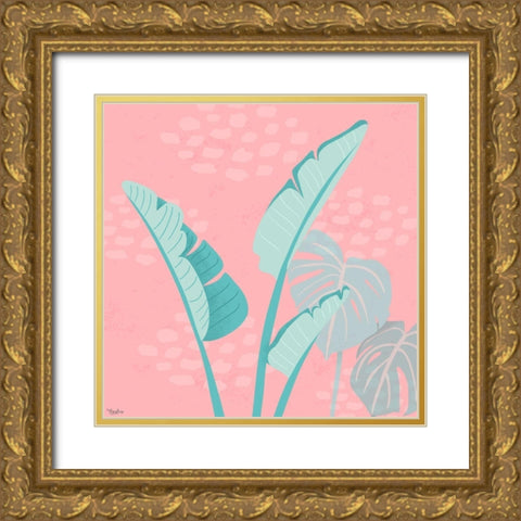 Tropical Leaves 2 Gold Ornate Wood Framed Art Print with Double Matting by Louise, Gigi