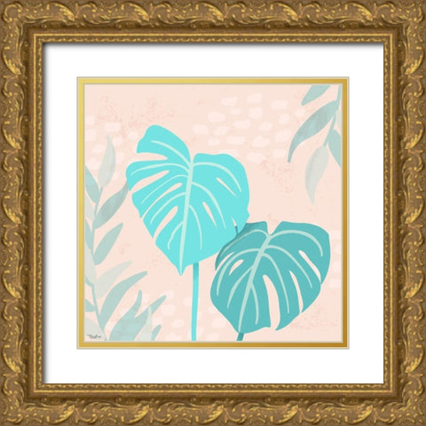 Tropical Leaves 3 Gold Ornate Wood Framed Art Print with Double Matting by Louise, Gigi
