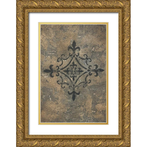 Fleur de Lis Medallion Gold Ornate Wood Framed Art Print with Double Matting by Emery, Kristin
