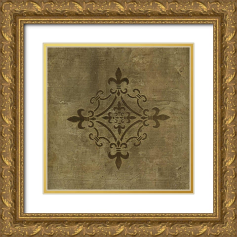 Fleur de Lis Medallion Gold Ornate Wood Framed Art Print with Double Matting by Emery, Kristin