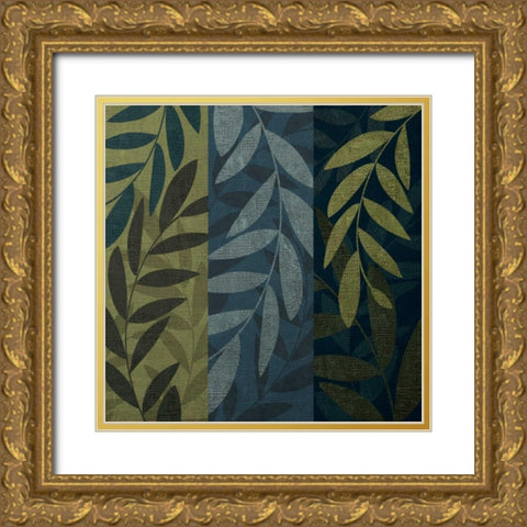 Green and Blue 3 Panel II Gold Ornate Wood Framed Art Print with Double Matting by Emery, Kristin