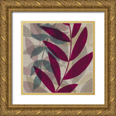 Purple and Green Leaves II Gold Ornate Wood Framed Art Print with Double Matting by Emery, Kristin
