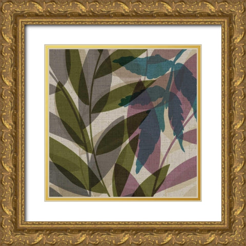 Purple Green Leaves Gold Ornate Wood Framed Art Print with Double Matting by Emery, Kristin