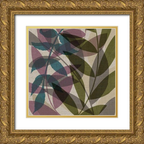 Purple Green Leaves Mate Gold Ornate Wood Framed Art Print with Double Matting by Emery, Kristin