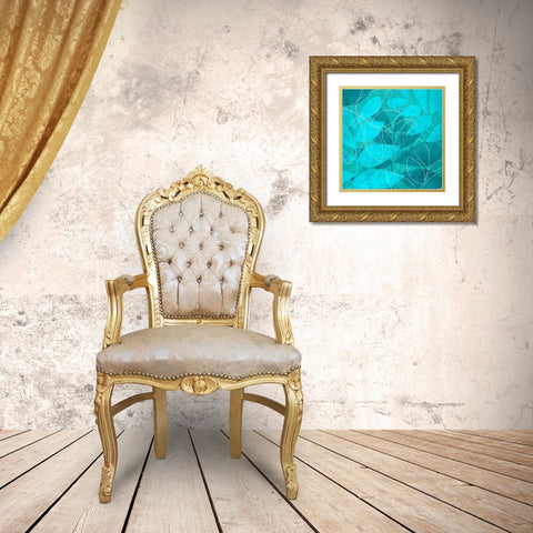 Turquoise Leaves I Gold Ornate Wood Framed Art Print with Double Matting by Emery, Kristin