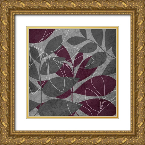 Gray and Purple Leaves I Gold Ornate Wood Framed Art Print with Double Matting by Emery, Kristin