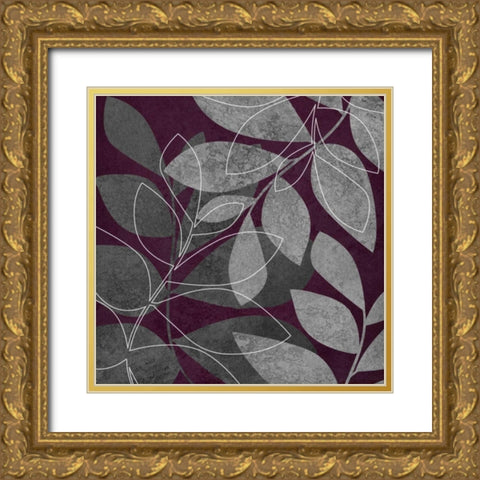 Gray and Purple Leaves II Gold Ornate Wood Framed Art Print with Double Matting by Emery, Kristin