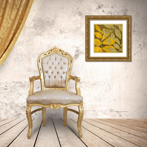 Yellow and Brown Leaves II Gold Ornate Wood Framed Art Print with Double Matting by Emery, Kristin